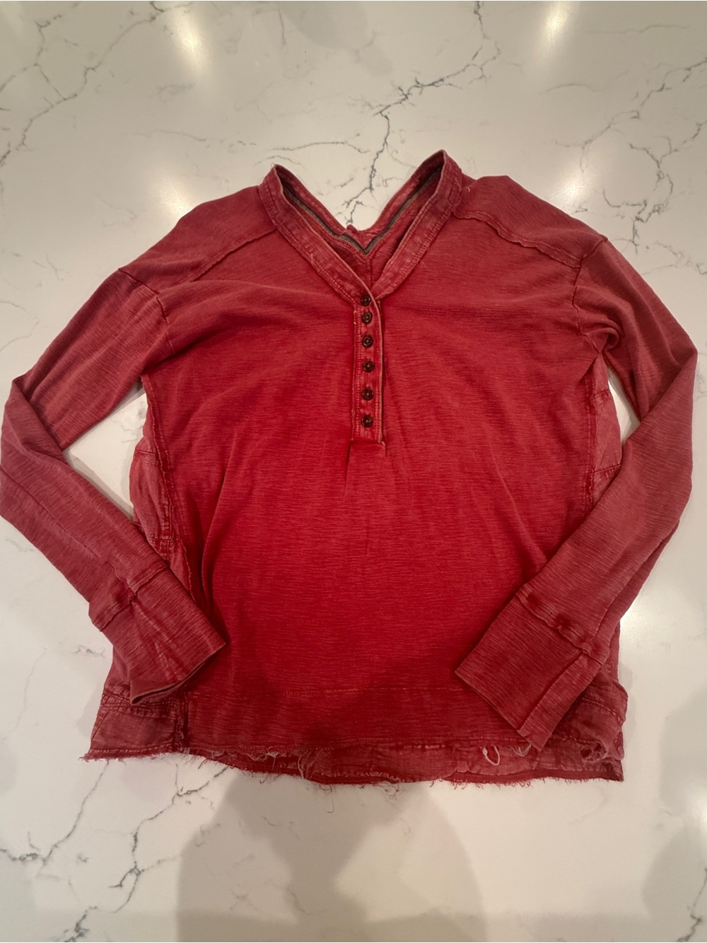 Anthropologie by Pilcro Red Long Sleeve Henley Top with Button Placket